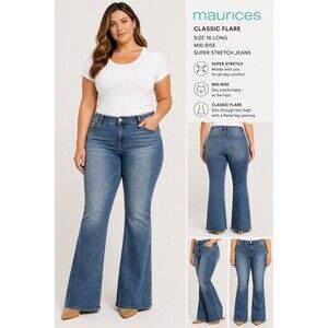 M Jeans By Maurices Classic Flare Women's Plus Sz 16 Long Mid-Rise Super Stretch